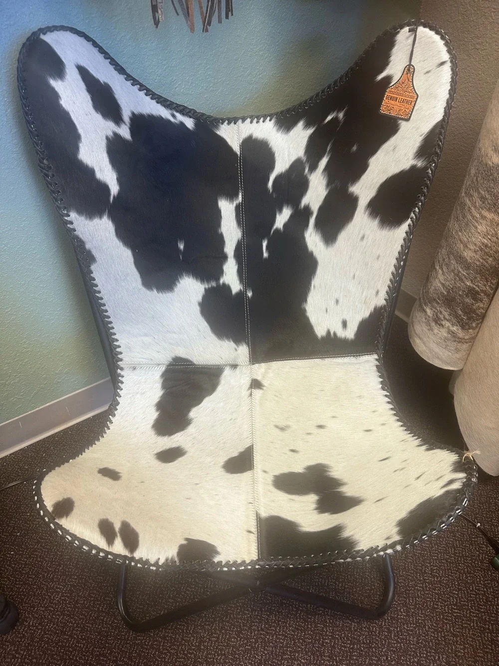 Cowhide Accent Butterfly Chair - Black & White